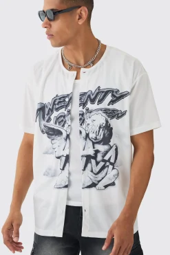 Collarless Mesh Twenty Shirt | BoohooMAN UK