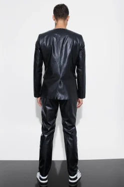 Collarless Pu Slim Fit Suit Jacket | BoohooMAN UK