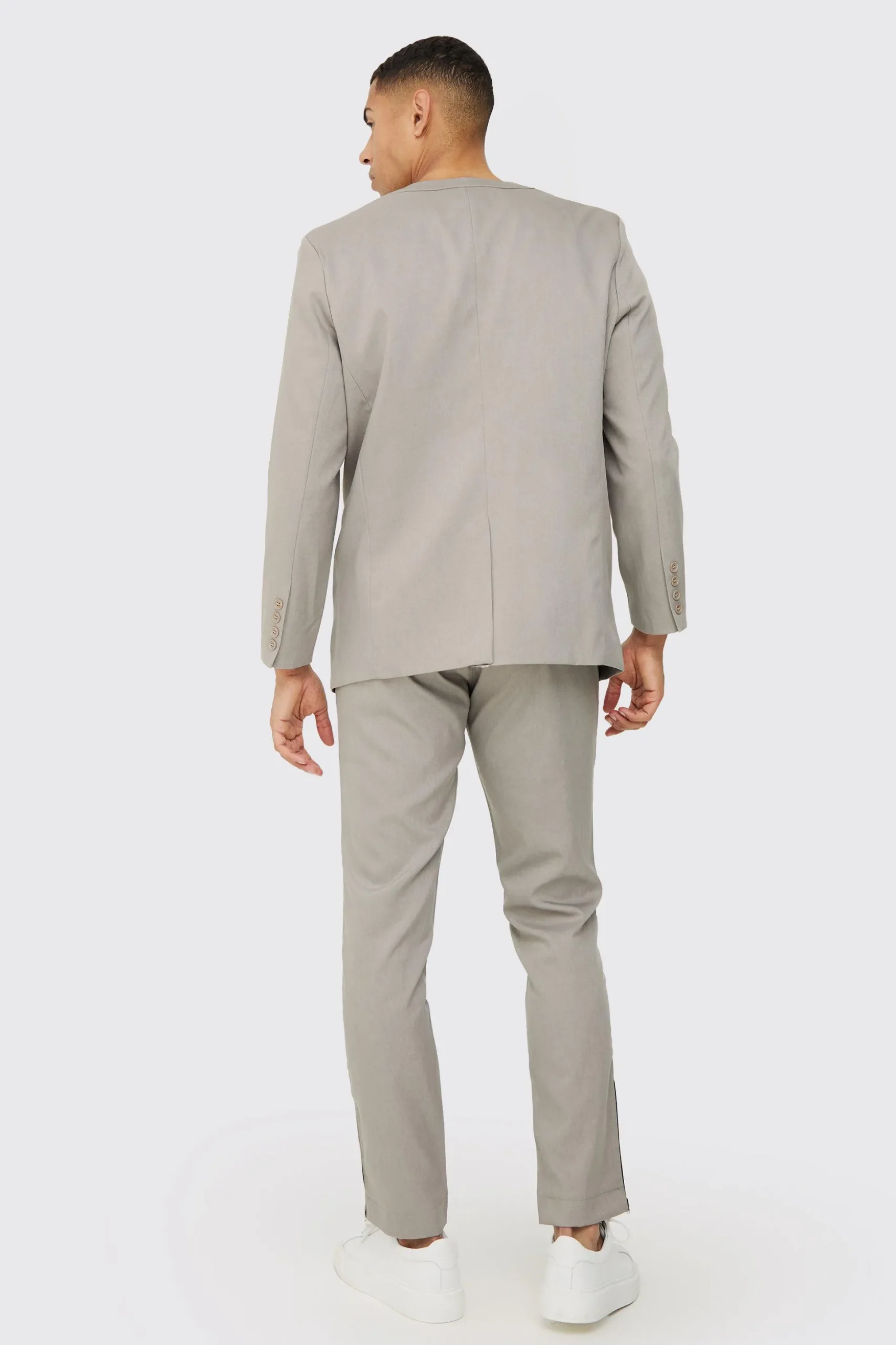 Collarless Straight Blazer | BoohooMAN UK