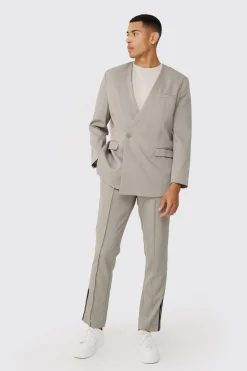 Collarless Straight Blazer | BoohooMAN UK