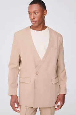 Collarless Straight Blazer | BoohooMAN UK