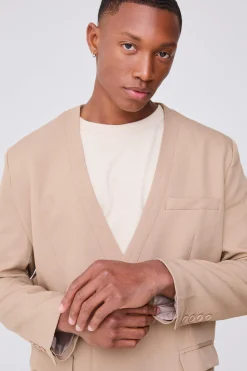 Collarless Straight Blazer | BoohooMAN UK