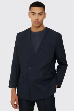 Collarless Straight Blazer | BoohooMAN UK