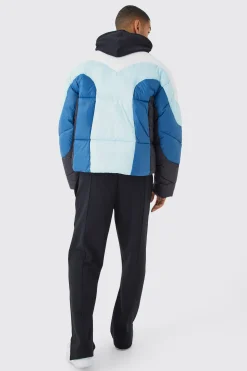 Colour Block Curved Panel Puffer | BoohooMAN UK