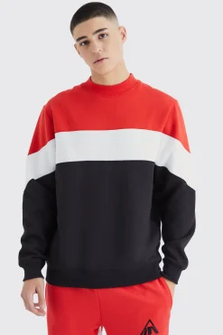 Colour Block Extended Neck Sweatshirt | BoohooMAN UK