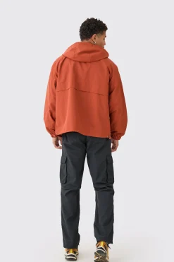 Colour Block Hooded Nylon Windbreaker In Rust | BoohooMAN UK
