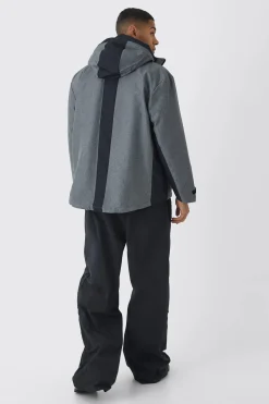 Colour Block Hooded Technical Hiker Jacket In Grey | BoohooMAN UK