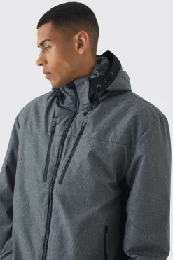 Colour Block Hooded Technical Hiker Jacket In Grey | BoohooMAN UK