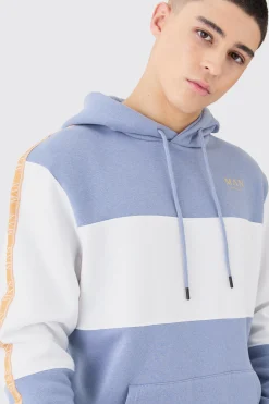 Colour Block Man Tape Hoodie | BoohooMAN UK