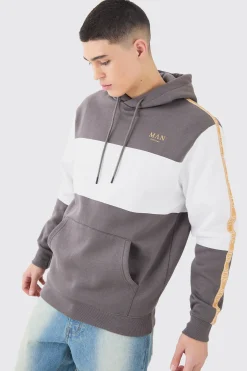 Colour Block Man Tape Hoodie | BoohooMAN UK