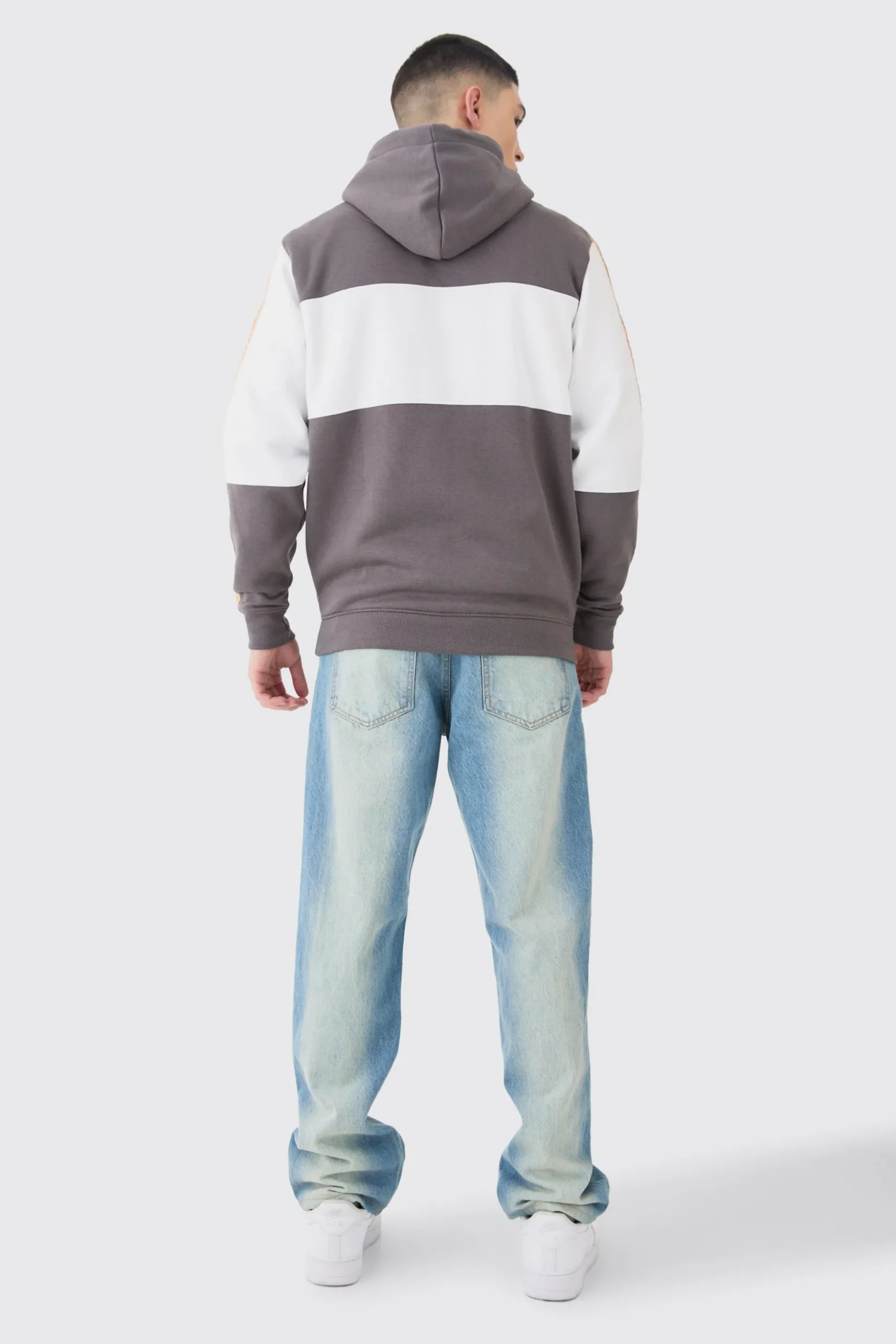 Colour Block Man Tape Hoodie | BoohooMAN UK