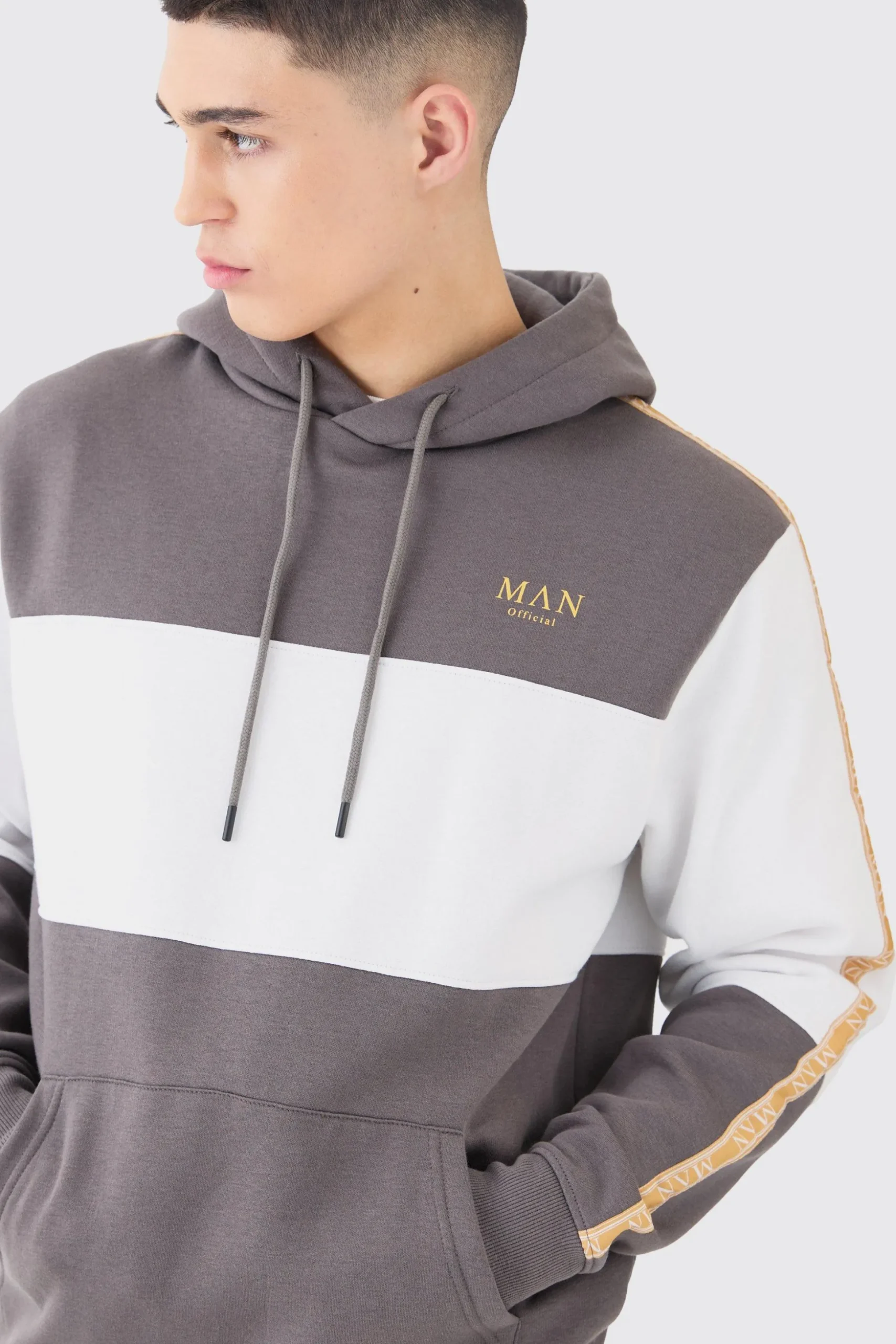 Colour Block Man Tape Hoodie | BoohooMAN UK