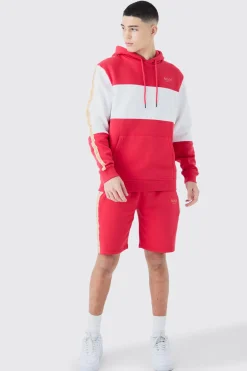 Colour Block Man Tape Short Tracksuit | BoohooMAN UK