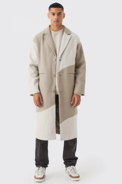 Colour Block Melton Overcoat | BoohooMAN UK