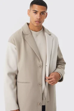 Colour Block Melton Overcoat | BoohooMAN UK