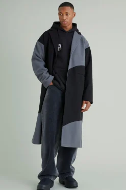Colour Block Melton Overcoat | BoohooMAN UK