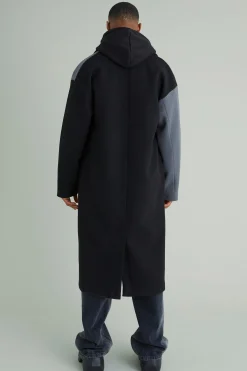 Colour Block Melton Overcoat | BoohooMAN UK