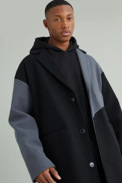 Colour Block Melton Overcoat | BoohooMAN UK