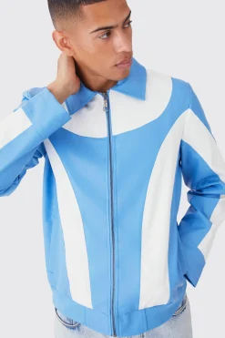 Colour Block Moto Pu Jacket | BoohooMAN UK