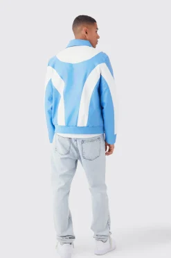 Colour Block Moto Pu Jacket | BoohooMAN UK