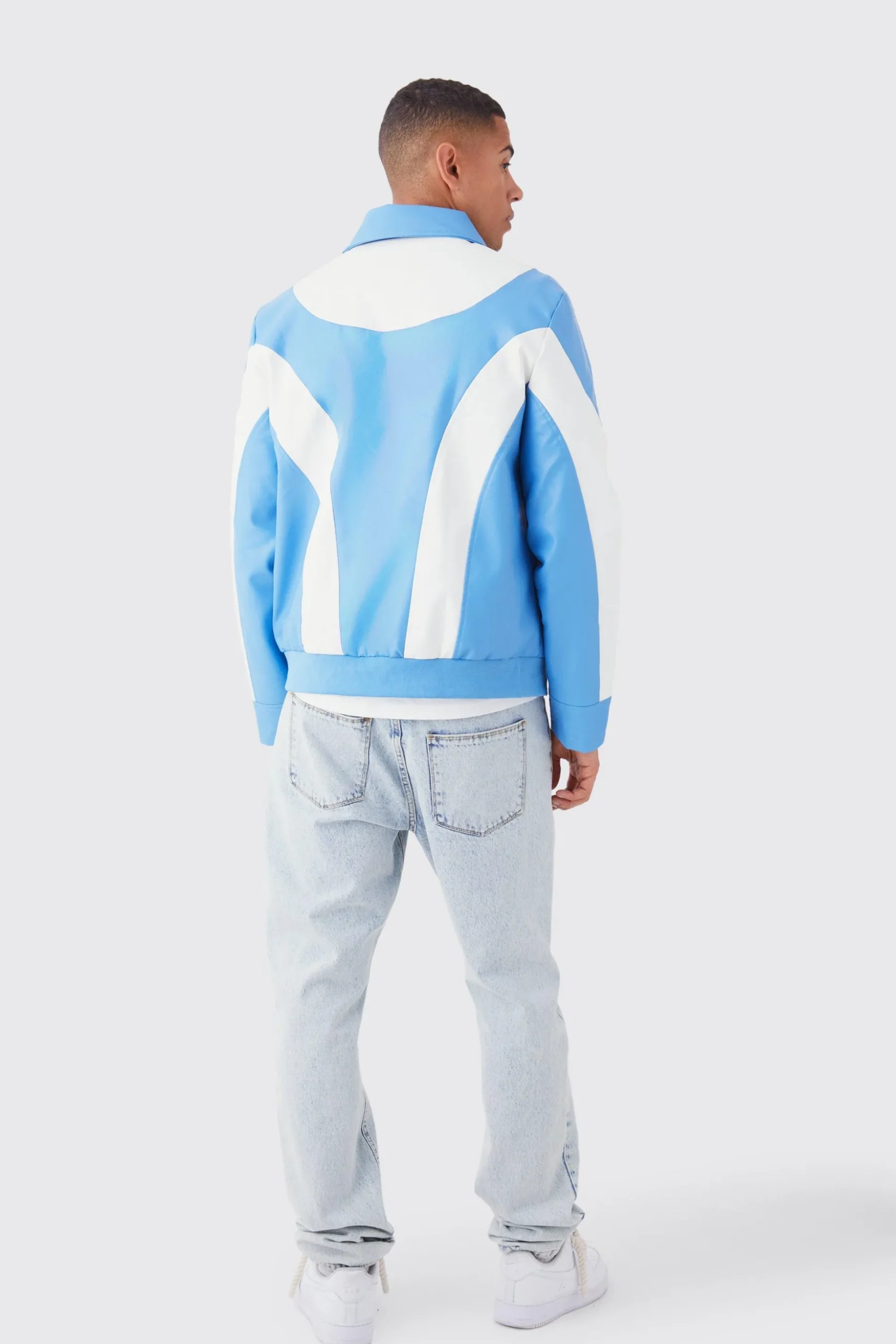 Colour Block Moto Pu Jacket | BoohooMAN UK