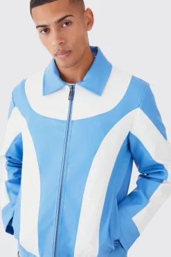 Colour Block Moto Pu Jacket | BoohooMAN UK