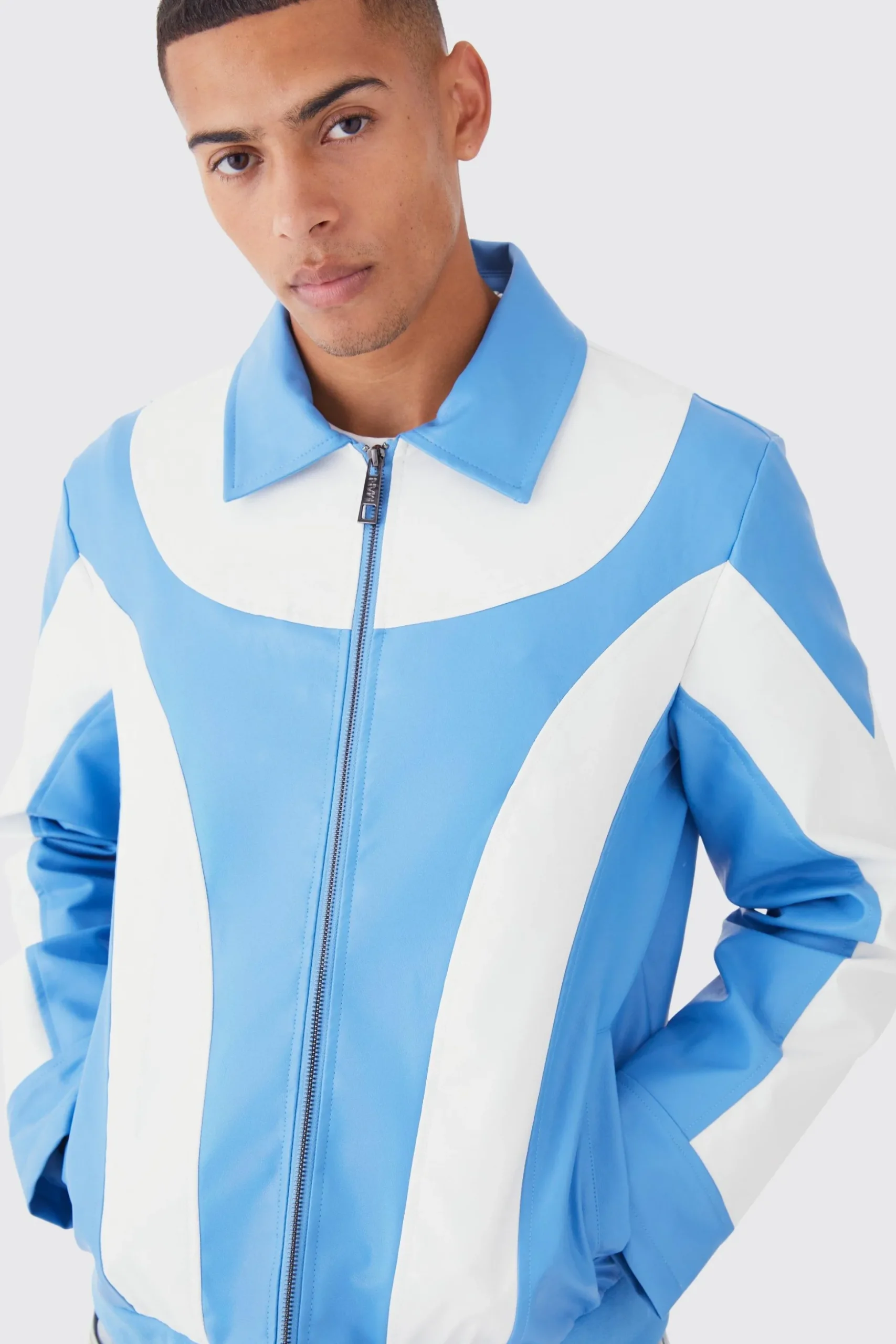 Colour Block Moto Pu Jacket | BoohooMAN UK