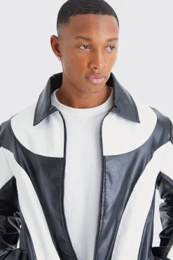 Colour Block Moto Pu Jacket | BoohooMAN UK