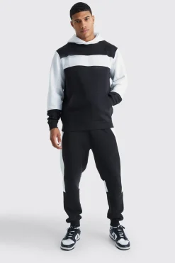 Colour Block Panel Hooded Tracksuit | BoohooMAN UK