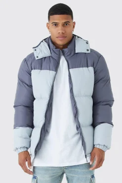 Colour Block Quilted Puffer With Hood | BoohooMAN UK