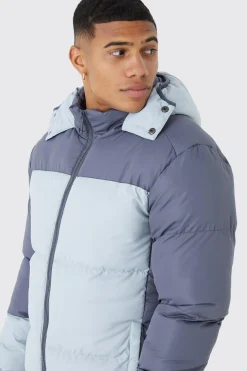 Colour Block Quilted Puffer With Hood | BoohooMAN UK