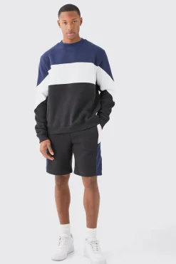 Colour Block Sweatshirt Short Tracksuit | BoohooMAN UK