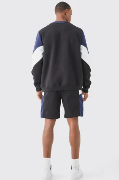 Colour Block Sweatshirt Short Tracksuit | BoohooMAN UK