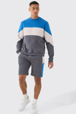 Colour Block Sweatshirt Short Tracksuit | BoohooMAN UK