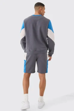 Colour Block Sweatshirt Short Tracksuit | BoohooMAN UK