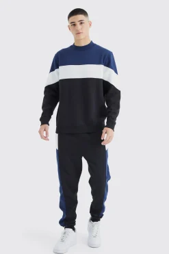Colour Block Sweatshirt Tracksuit | BoohooMAN UK