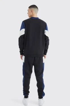 Colour Block Sweatshirt Tracksuit | BoohooMAN UK