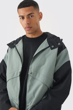 Colourblock Hooded Tech Windbreaker In Grey | BoohooMAN UK