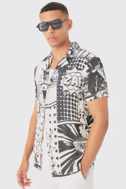Comic Viscose Regular Fit Shirt | BoohooMAN UK