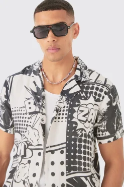 Comic Viscose Regular Fit Shirt | BoohooMAN UK