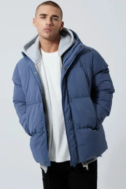Concealed Placket Hooded Puffer | BoohooMAN UK