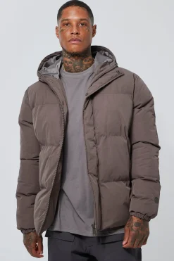 Concealed Placket Hooded Puffer | BoohooMAN UK