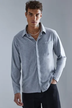 Concealed Placket Jersey Overshirt | BoohooMAN UK