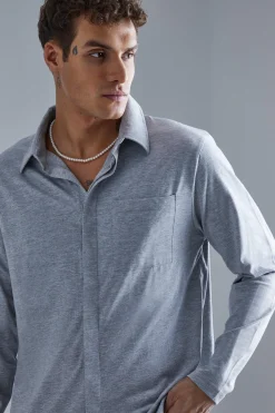 Concealed Placket Jersey Overshirt | BoohooMAN UK