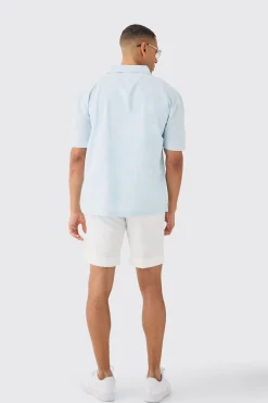 Concealed Placket Linen Boarder Shirt | BoohooMAN UK