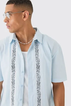 Concealed Placket Linen Boarder Shirt | BoohooMAN UK