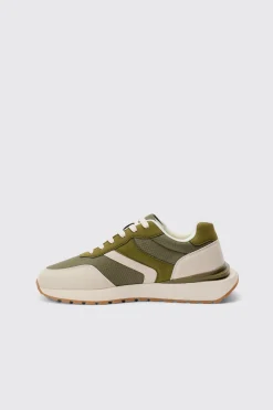 Contrast Chunky Sole Trainers In Khaki | BoohooMAN UK