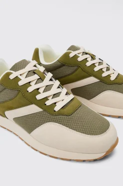 Contrast Chunky Sole Trainers In Khaki | BoohooMAN UK