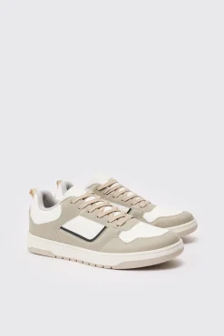 Contrast Chunky Trainer In Stone | BoohooMAN UK