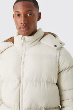 Contrast Hood Mid Length Puffer | BoohooMAN UK